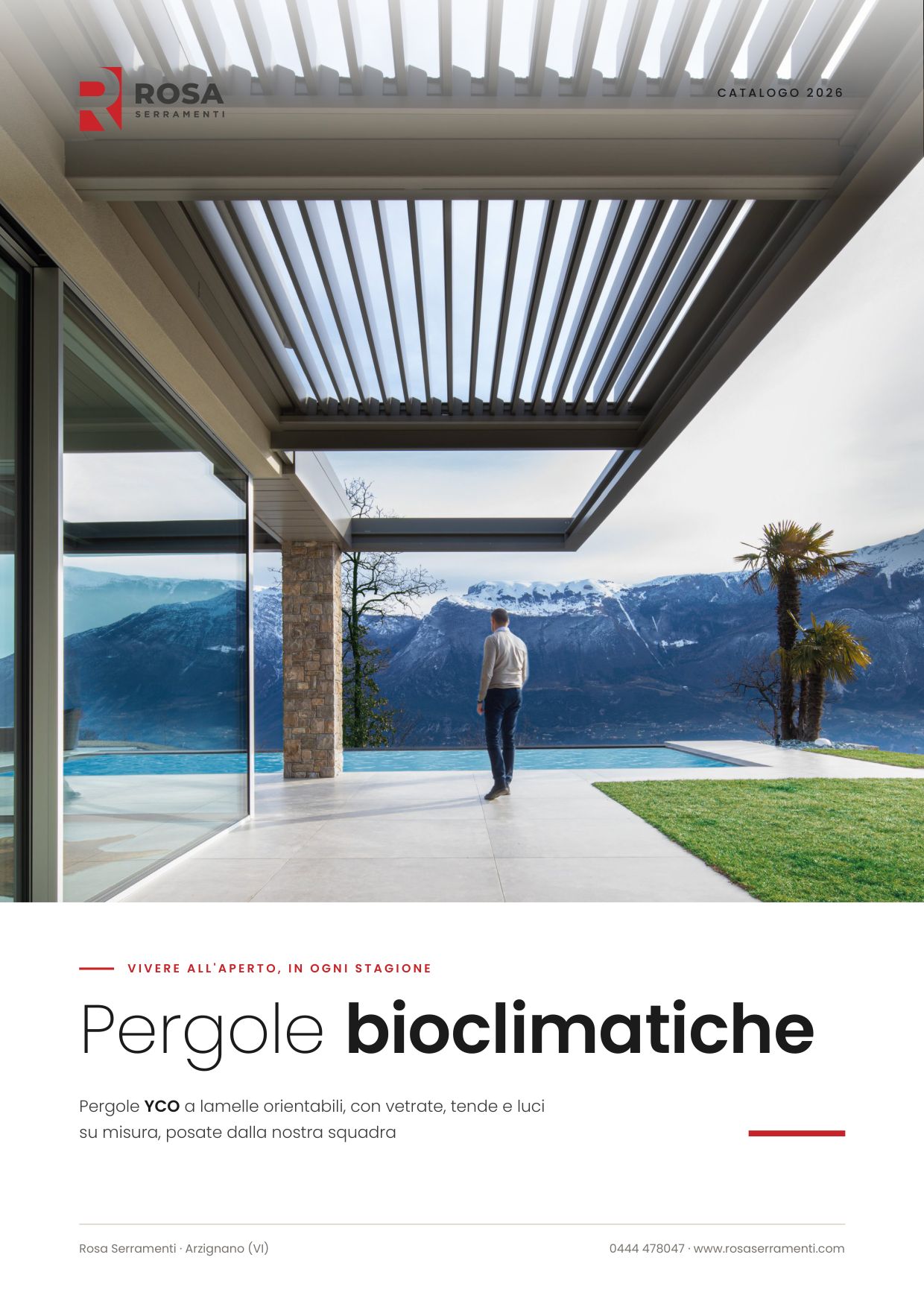 Copertina catalogo pergole bioclimatiche Rosa Serramenti