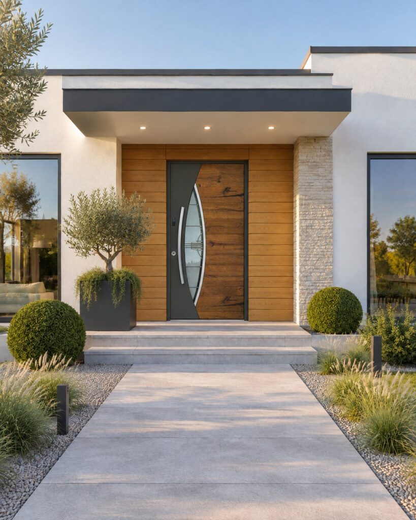 Portoncino in alluminio IdealTrend AAE 1046 antracite e legno con vetro a falce