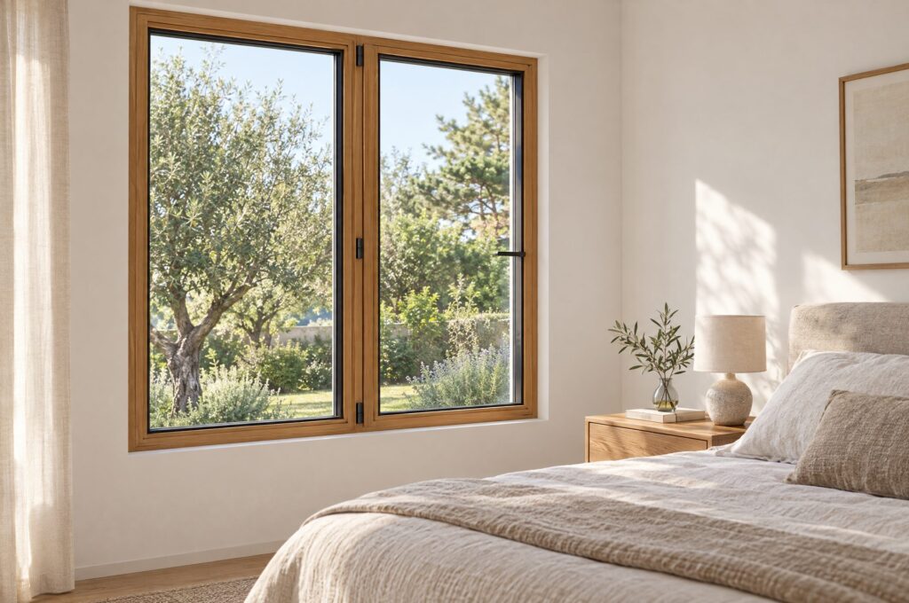 Camera da letto con finestra in legno-alluminio