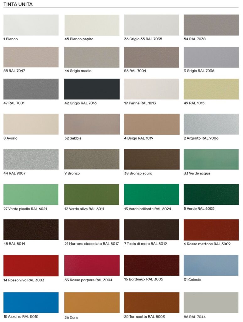 Colori tinta unita per tapparelle in alluminio