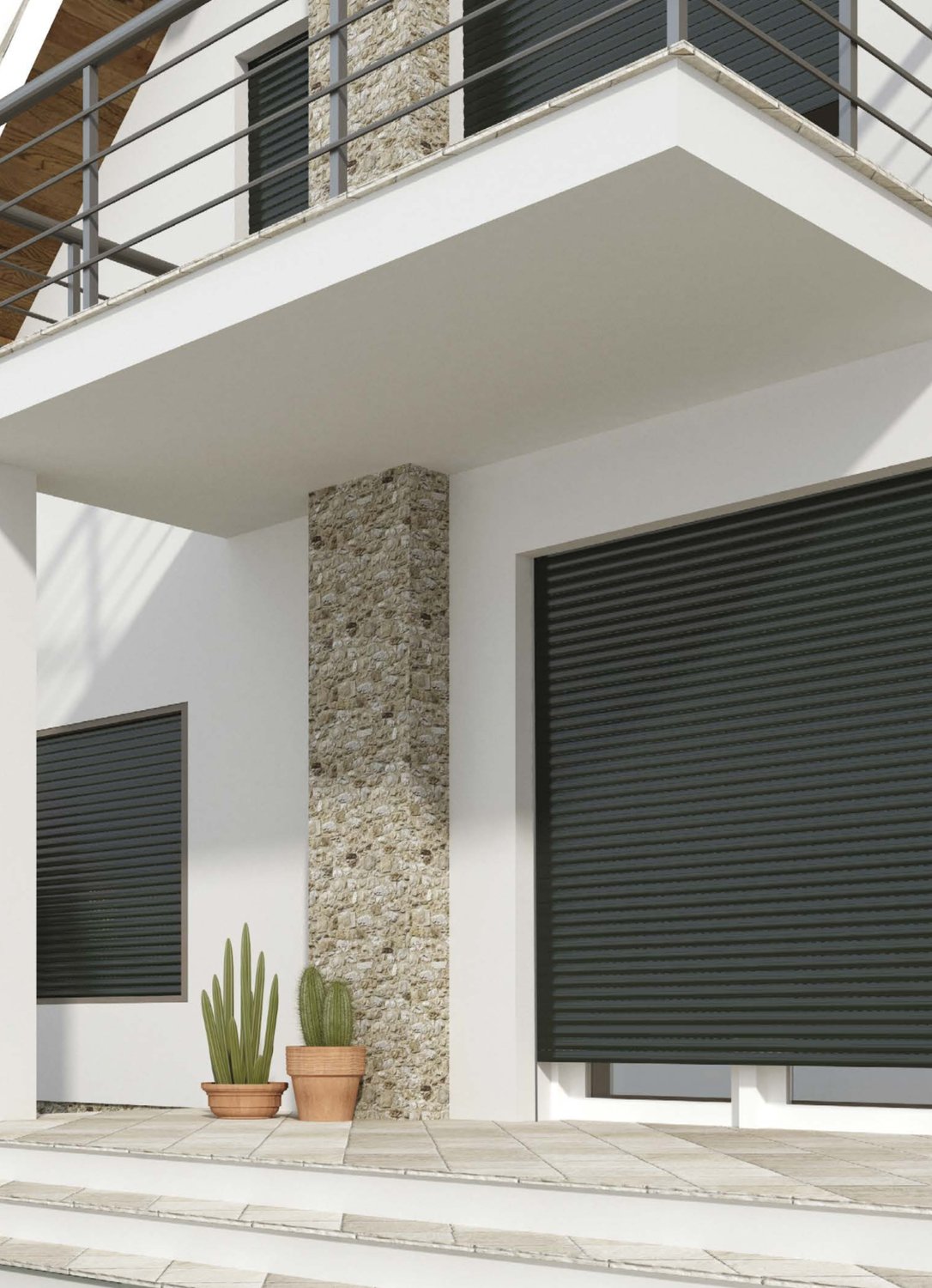 Casa moderna con tapparelle in alluminio coibentato grigio scuro